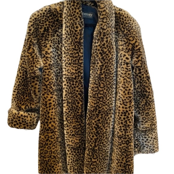 VINTAGE beautiful 80s Faux Fur Leopard Jacket by Monterey Fashions •